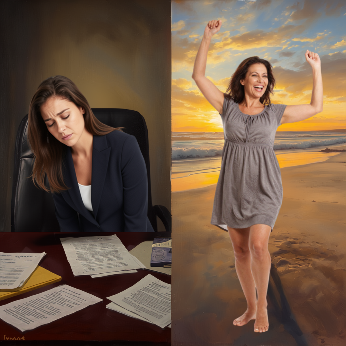 Realistic Tired Woman Business Suit